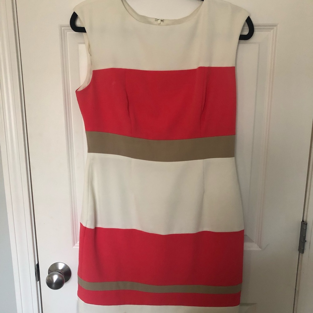 Pink/White/Tan Colorblock Dress